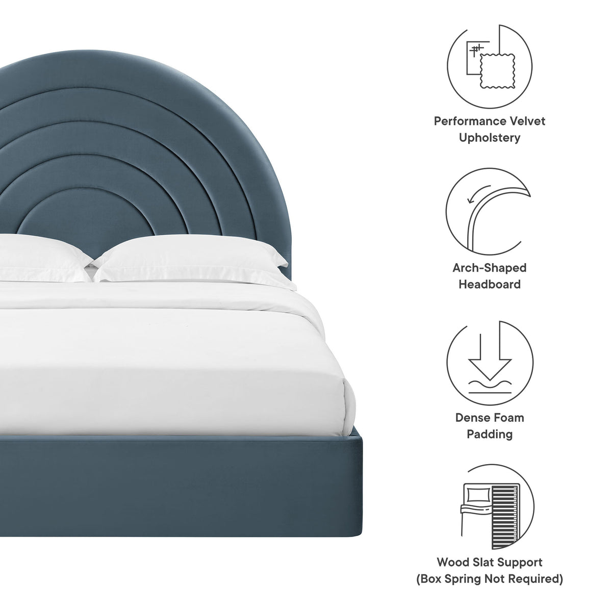 Solana Cadet Blue Arched Performance Velvet Queen Platform Bed - Ornate Home