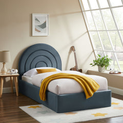 Solana Cadet Blue Arched Performance Velvet Twin Platform Bed - Ornate Home