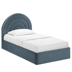 Solana Cadet Blue Arched Performance Velvet Twin Platform Bed - Ornate Home