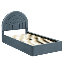 Solana Cadet Blue Arched Performance Velvet Twin Platform Bed - Ornate Home