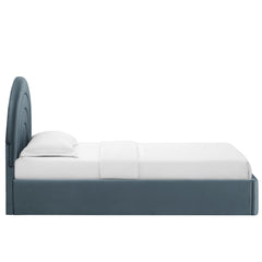 Solana Cadet Blue Arched Performance Velvet Twin Platform Bed - Ornate Home