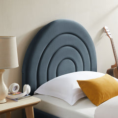 Solana Cadet Blue Arched Performance Velvet Twin Platform Bed - Ornate Home