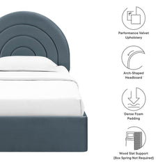 Solana Cadet Blue Arched Performance Velvet Twin Platform Bed - Ornate Home