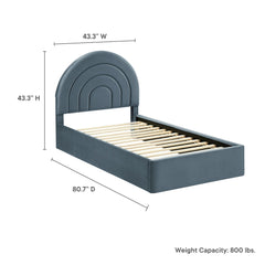 Solana Cadet Blue Arched Performance Velvet Twin Platform Bed - Ornate Home
