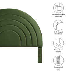 Solana Moss Green Arched Performance Velvet Full Headboard - Ornate Home