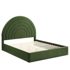 Solana Moss Green Arched Performance Velvet Full Platform Bed - Ornate Home