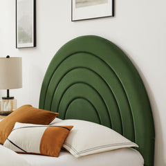 Solana Moss Green Arched Performance Velvet Full Platform Bed - Ornate Home