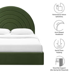 Solana Moss Green Arched Performance Velvet Full Platform Bed - Ornate Home