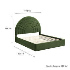Solana Moss Green Arched Performance Velvet Full Platform Bed - Ornate Home