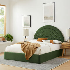 Solana Moss Green Arched Performance Velvet King Platform Bed - Ornate Home
