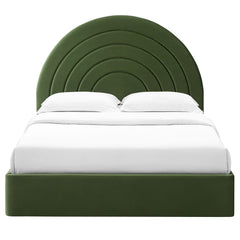 Solana Moss Green Arched Performance Velvet King Platform Bed - Ornate Home