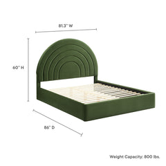 Solana Moss Green Arched Performance Velvet King Platform Bed - Ornate Home