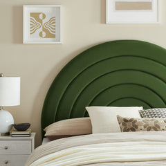 Solana Moss Green Arched Performance Velvet Queen Headboard - Ornate Home
