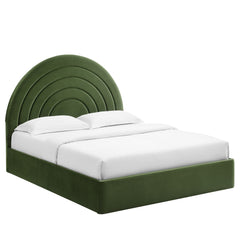 Solana Moss Green Arched Performance Velvet Queen Platform Bed - Ornate Home