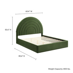Solana Moss Green Arched Performance Velvet Queen Platform Bed - Ornate Home