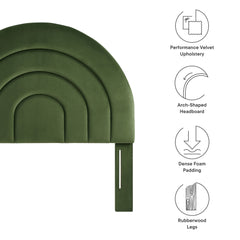 Solana Moss Green Arched Performance Velvet Twin Headboard - Ornate Home