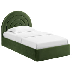Solana Moss Green Arched Performance Velvet Twin Platform Bed - Ornate Home