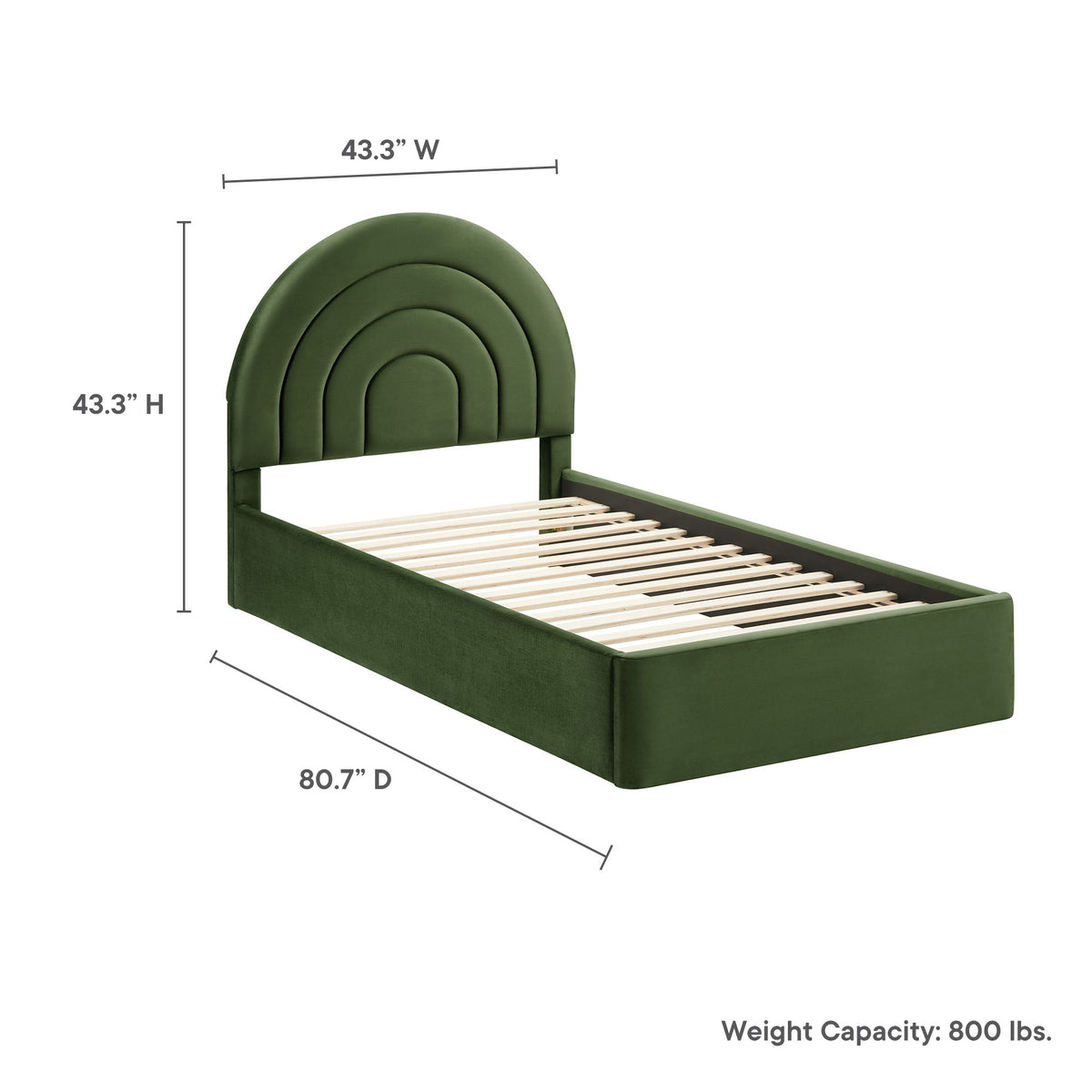 Solana Moss Green Arched Performance Velvet Twin Platform Bed - Ornate Home