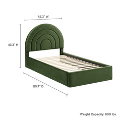 Solana Moss Green Arched Performance Velvet Twin Platform Bed - Ornate Home