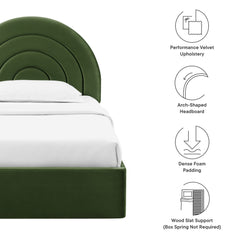 Solana Moss Green Arched Performance Velvet Twin Platform Bed - Ornate Home