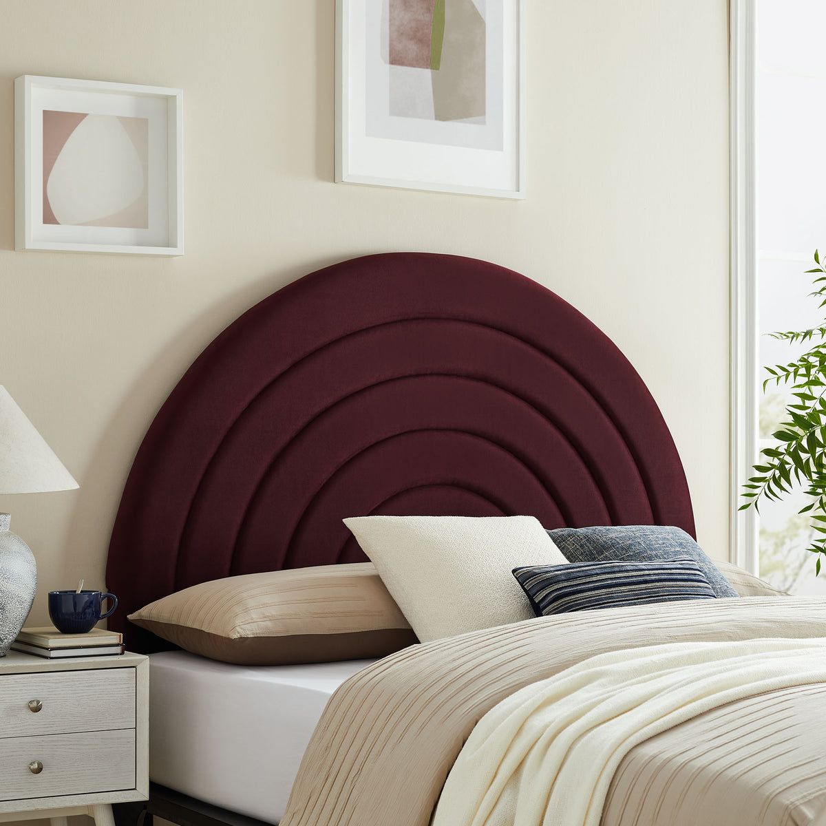 Solana Mulberry Arched Performance Velvet Full Headboard - Ornate Home