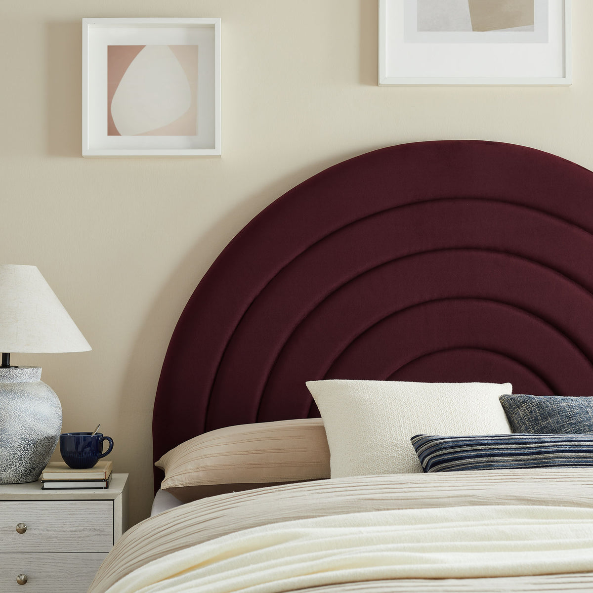 Solana Mulberry Arched Performance Velvet Full Headboard - Ornate Home