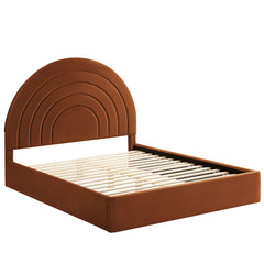 Solana Rust Arched Performance Velvet Full Platform Bed - Ornate Home