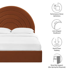 Solana Rust Arched Performance Velvet Full Platform Bed - Ornate Home