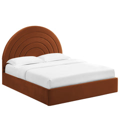 Solana Rust Arched Performance Velvet King Platform Bed - Ornate Home