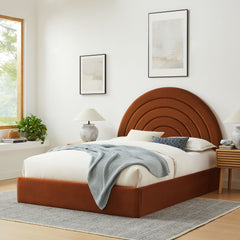 Solana Rust Arched Performance Velvet Queen Platform Bed - Ornate Home