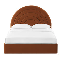 Solana Rust Arched Performance Velvet Queen Platform Bed - Ornate Home