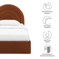 Solana Rust Arched Performance Velvet Twin Platform Bed - Ornate Home