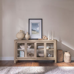 Solano Weathered Mango Sliding Door Dining Sideboard Server - Ornate Home
