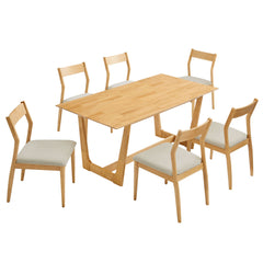 Solara Natural Heathered Weave Beige 7-Piece Wood Dining Set with Fabric Upholstered Side Chairs - Ornate Home