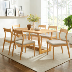 Solara Natural Heathered Weave Beige 7-Piece Wood Dining Set with Fabric Upholstered Side Chairs - Ornate Home
