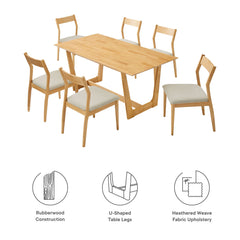 Solara Natural Heathered Weave Beige 7-Piece Wood Dining Set with Fabric Upholstered Side Chairs - Ornate Home