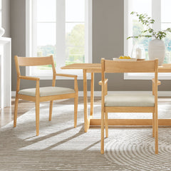 Solara Natural Heathered Weave Beige Fabric Wood Dining Armchairs (Set of 2) - Ornate Home