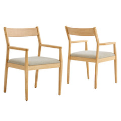 Solara Natural Heathered Weave Beige Fabric Wood Dining Armchairs (Set of 2) - Ornate Home