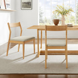 Solara Natural Heathered Weave Beige Fabric Wood Dining Side Chairs (Set of 2) - Ornate Home