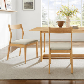 Solara Natural Heathered Weave Beige Fabric Wood Dining Side Chairs (Set of 2) - Ornate Home