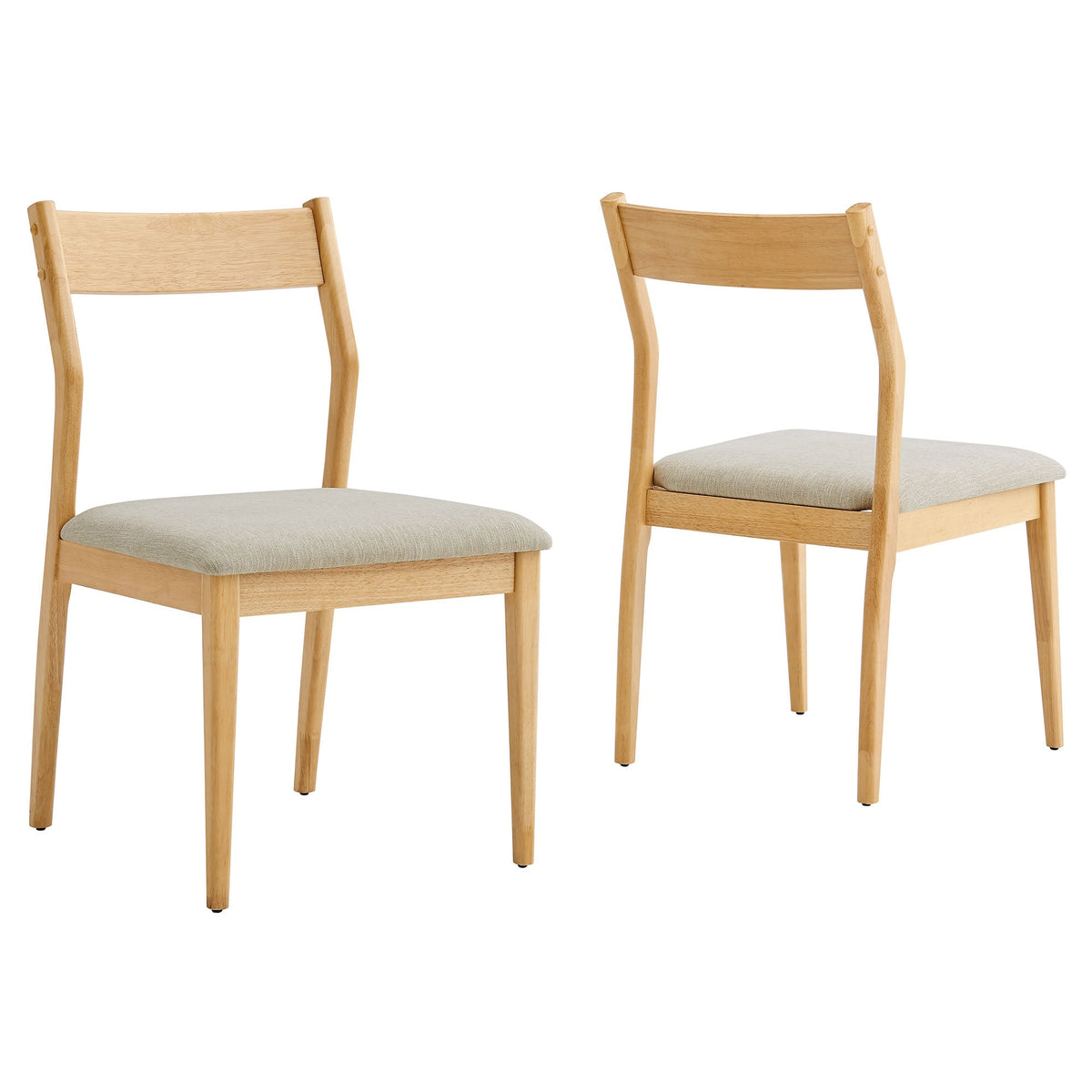 Solara Natural Heathered Weave Beige Fabric Wood Dining Side Chairs (Set of 2) - Ornate Home