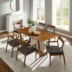 Solara Walnut/Black 7-Piece Wood Dining Set with Vegan Leather Armchairs - Ornate Home