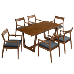 Solara Walnut/Black 7-Piece Wood Dining Set with Vegan Leather Armchairs - Ornate Home