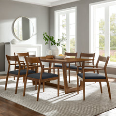 Solara Walnut/Black 7-Piece Wood Dining Set with Vegan Leather Armchairs - Ornate Home