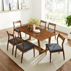 Solara Walnut/Black 7-Piece Wood Dining Set with Vegan Leather Side Chairs - Ornate Home