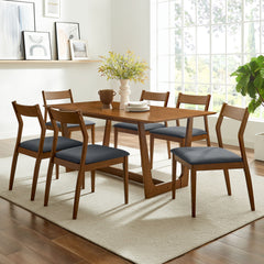 Solara Walnut/Black 7-Piece Wood Dining Set with Vegan Leather Side Chairs - Ornate Home