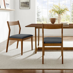 Solara Walnut/Black Vegan Leather Wood Dining Side Chairs (Set of 2) - Ornate Home