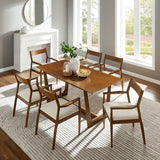 Solara Walnut Heathered Weave Beige 7-Piece Wood Dining Set with Fabric Upholstered Armchairs - Ornate Home