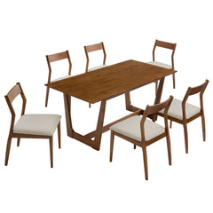 Solara Walnut Heathered Weave Beige 7-Piece Wood Dining Set with Fabric Upholstered Side Chairs - Ornate Home