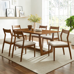 Solara Walnut Heathered Weave Beige 7-Piece Wood Dining Set with Fabric Upholstered Side Chairs - Ornate Home